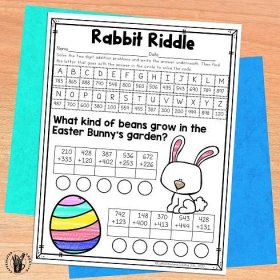 Hop along and have students practice adding two 3 digit numbers with Rabbit Riddle, perfect for Easter! After solving each equation, students will find the letter that matches the answer to solve the riddle.