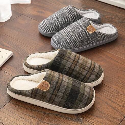 1 pár unisex pantoflí s kostkovaným vzorem, ležérní domácí obuv s kulatou špičkou, měkká podšívka a podrážka z tkaniny, TPR podrážka, celoroční pohodlná obuv pro domácnost a kancelář - HO-2654