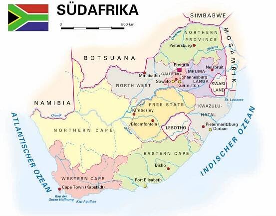Politische Karte Südafrika