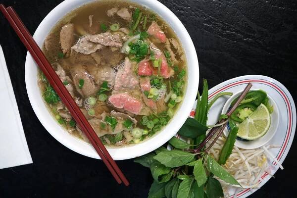 A classic bowl of beef pho.