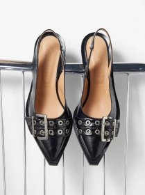 Buckled 50 point-toe faux-leather slingback pumps