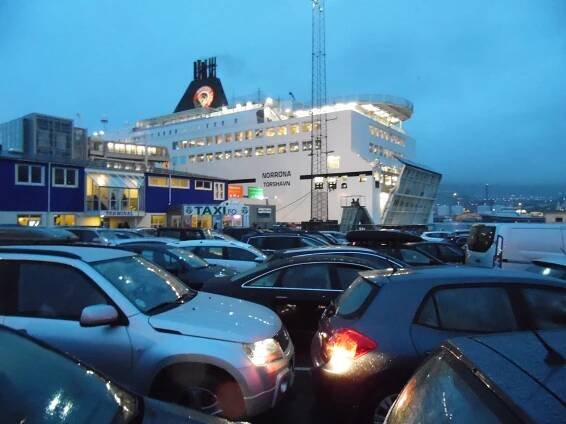 Waiting to board the ferry taking us from the Faroe Islands to Hirtshal, DK....rainy, windy night