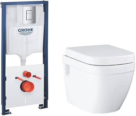 Sada záchodová mísa Grohe Euro Ceramic 39703000, podomítkový WC modul s tlačítkem a těsněním Grohe Solido 39930000