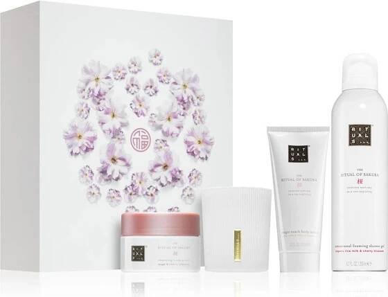 Rituals The Ritual of Sakura sprchová pěna 200 ml + tělový peeling 125 g + tělový krém 100 ml + svíčka 140 g dárková sada