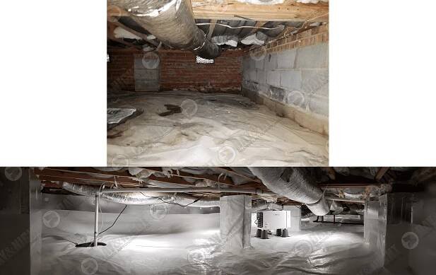 Photo of a crawlspace before and after encapsulation