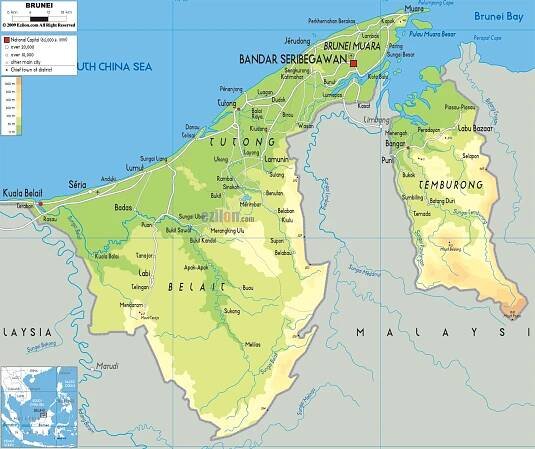 Physical Map of Brunei - Ezilon Maps