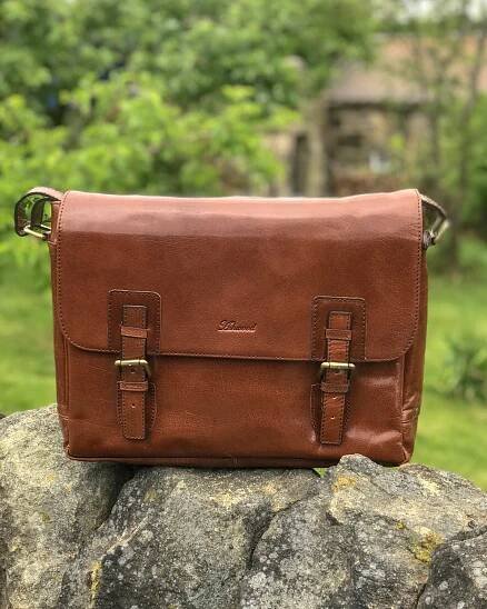 Leather Double Clasp Laptop Satchel