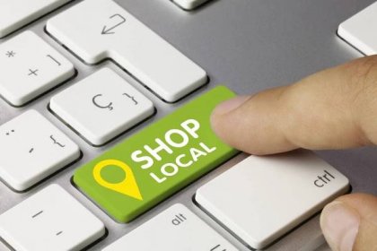 Keyboard showing shop local button for e-commerce