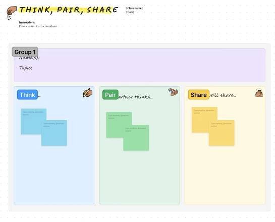 Picture 13 – FigJam think, pair, share activity template - 3 areas for think, pair, share