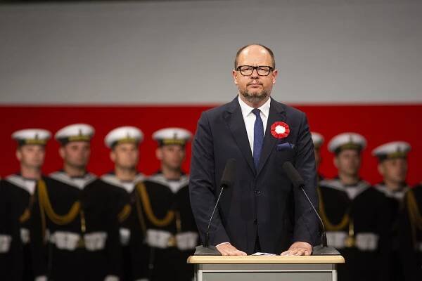 Prezydent Paweł Adamowicz podczas obchodów 79. rocznicy wybuchu II wojny światowej na Westerplatte, 1 września 2018 roku