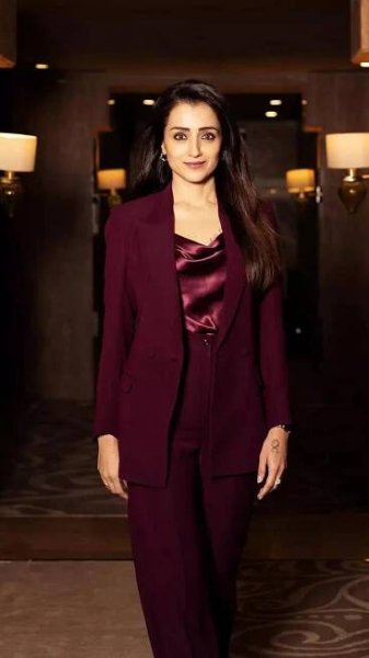 Trisha Krishnan redefines power dressing in a stunning burgundy pantsuit