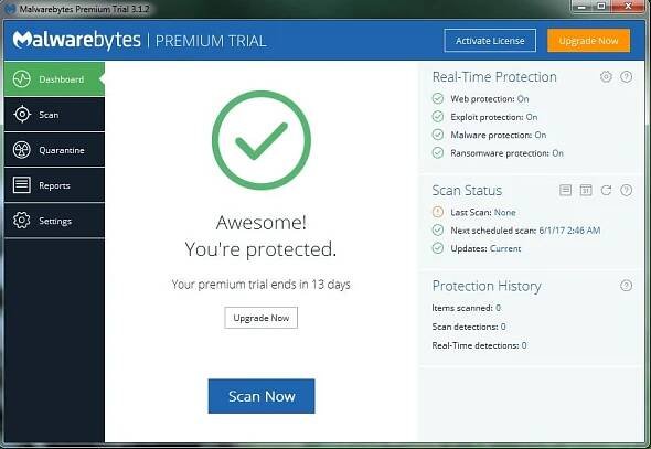 Malwarebytes’ Anti-Malware Free detects and removes malware on command