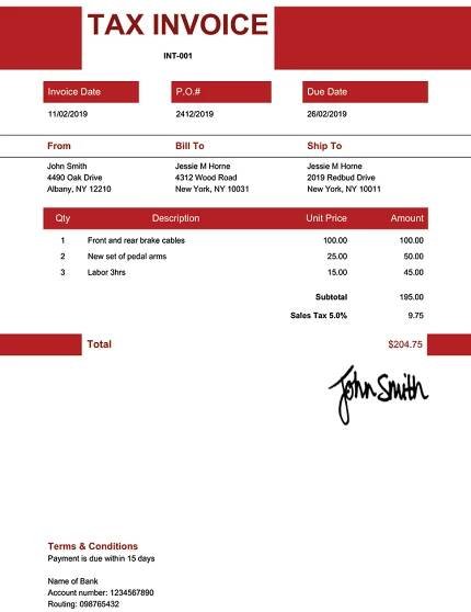 Tax Invoice Template En Impact Red 