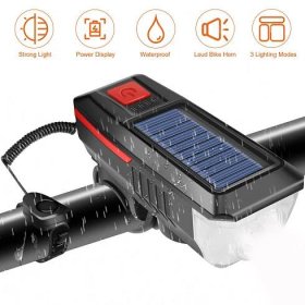 Solar LED Bicycle Headlight MTB Bike Front Lights Lamp Horn USB Rechargeable