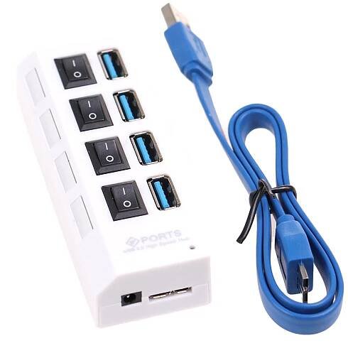 USB rozbočovač 4 porty bílý