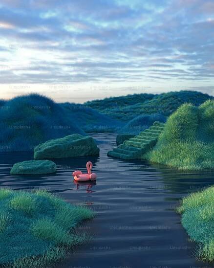 a pink duck floating on top of a body of water