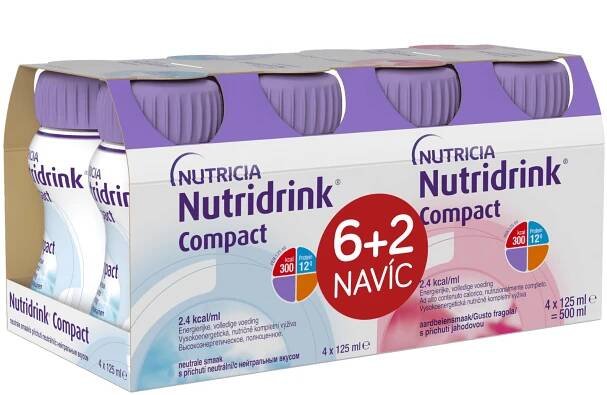 Nutridrink Compact 6+2 s příchutí neutral-jahoda 8x125ml - skladem