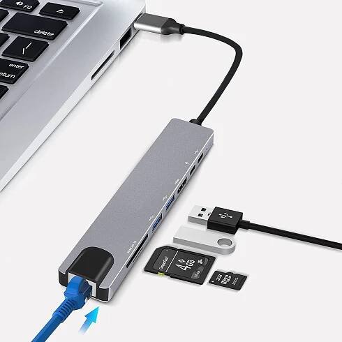 Víceportový adaptér USB-c Hub adaptér 9w1 HUB USB-C HDMI RJ45 Ethernet SD