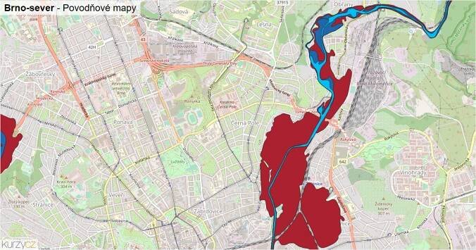 Povodňová mapa Brno-sever