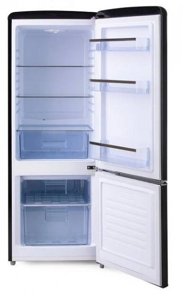 Retro lednice s mrazákem dole - černá - DOMO DO91706R, Objem chladničky: 147 l, Objem mrazáku: 44 l, Třída: D | Luskni.cz