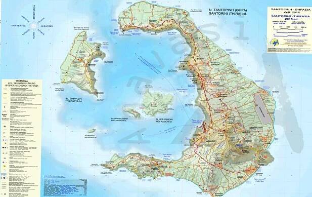 Santorini: Mapa🗺️ (Řecko) – Online mapy + Ke stažení
