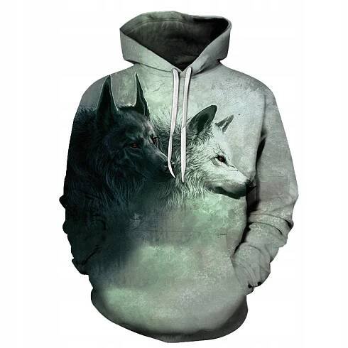 Pánská mikina s kapucí VLK, motiv dvou vlků, 3D potisk - L
