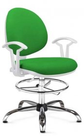 Laboratorní židle SMART, vysoká, s opěrným kruhem a opěrkami, látka zelená