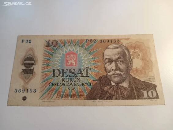 Dobová bankovka 10 kč, rok 1986, ORIGINÁL