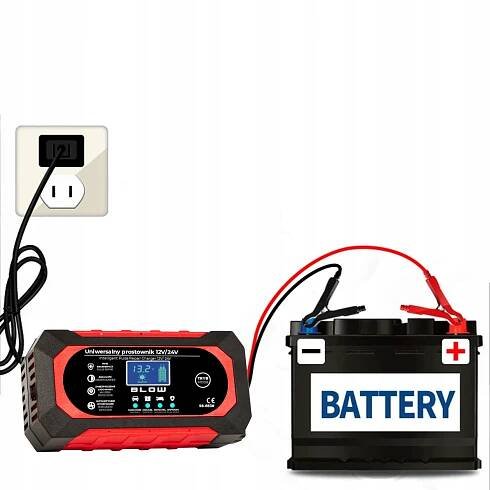 AUTOMATICKÝ INTELIGENTNÍ USMĚRŇOVAČ, NABÍJEČKA AKUMULÁTORU LCD 24V 12V 8A Model Prostownik automatyczny 12V/8A-24V/4A BLOW
