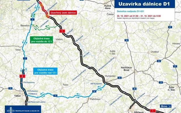 Uzavírka dálnice D1 z důvodu osazení nosné konstrukce nadjezdu Kaliště