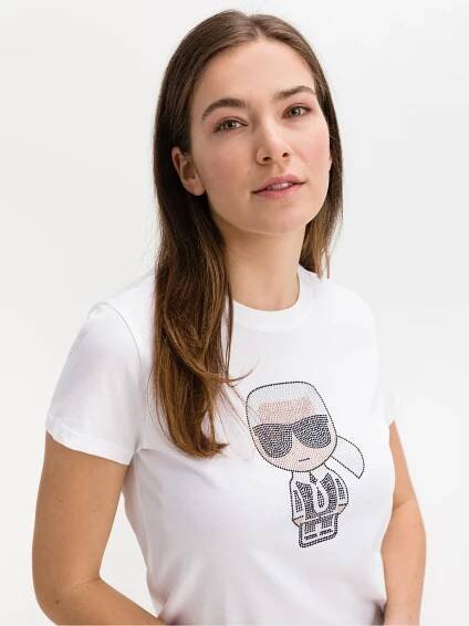 Karl Lagerfeld - Bílé dámské vzorované tričko KARL LAGERFELD | ZOOT.cz