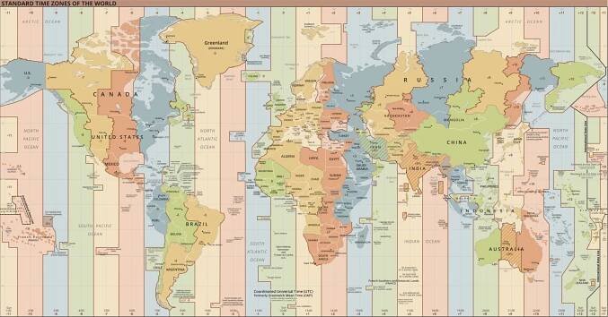 Časová pásma na mapě celého světa časové zóny na planetě