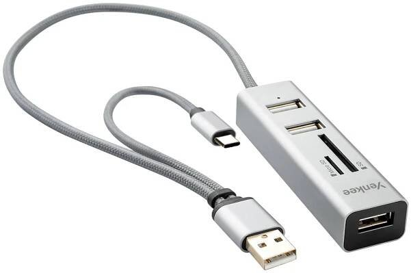 Hub 3x USB 2.0 se čtečkou paměťových karet USB-C OTG
