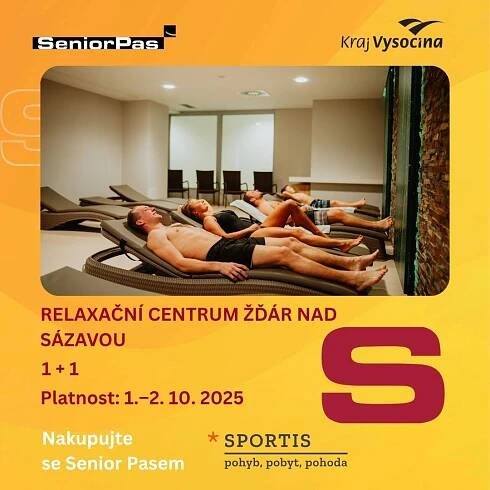 Vstupenka do relaxačního centra 1+1 zdarma se senior pasem (1.-2.10.) | SPORTIS Žďár nad Sázavou