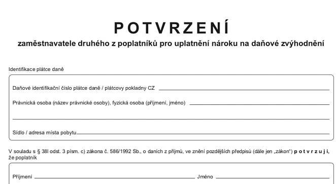 Potvrzení druhého z poplatníků
