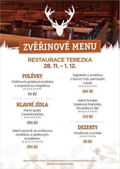 Zvěřinové hody v restauraci Terezka 28. 11. - 1. 12. 2024 | Dolní Morava ...hory zážitků