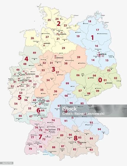 Německá dvoumístná mapa PSČ - Bez autorských poplatků Německo - Střední Evropa vektorové obrázky