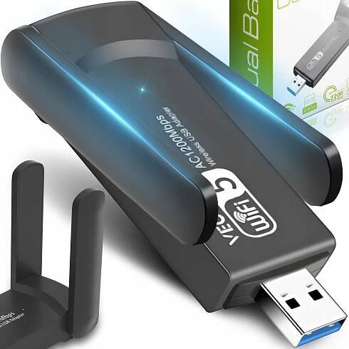 ADAPTÉR SÍŤOVÁ KARTA WIFI WI-FI USB 3.0 EXTERNÍ ANTÉNY 1300Mbps 5GHz