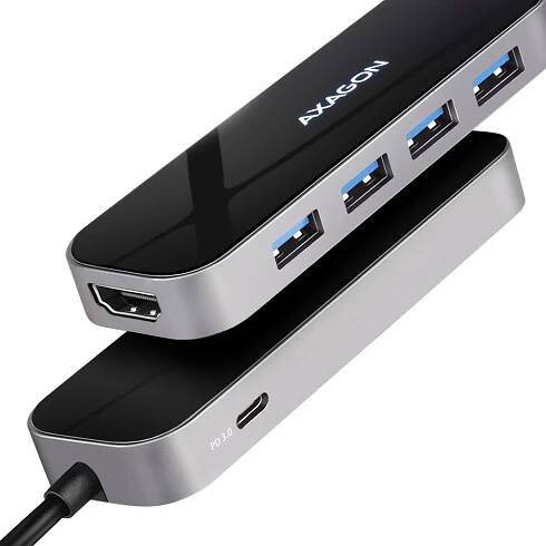 AXAGON HMC-6H4A, USB 3.2 Gen 1 hub, porty 4x USB-A, HDMI 4k/30Hz, PD 100W, kabel USB-C 20cm | vmSHOP.cz 