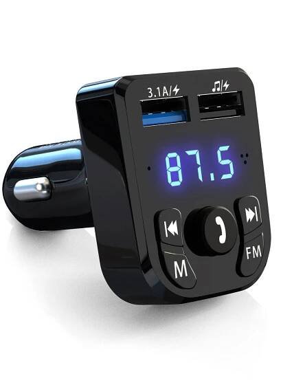 BLUETOOTH VYSÍLAČ FM MP3 NABÍJEČKA AUDIO PŘEHRÁVAČ 2 x USB 3.1A LED