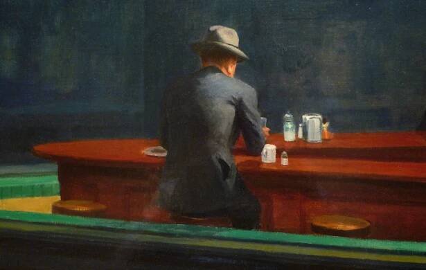 Detail, Edward Hopper, Nighthawks, 1942, oil on canvas, 84.1 x 152.4 cm (photo: Steven Zucker, CC BY-NC-SA 2.0; Art Institute of Chicago)