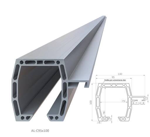 C profil 95x100mm, materiál EN AW-6060 T66, prírodný hliník bez povrchovej úpravy, cena za kus » polsvat.cz