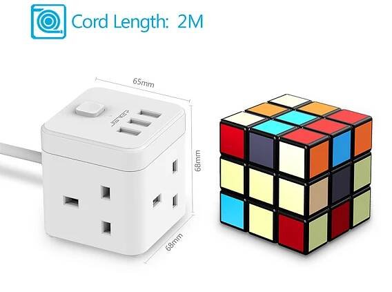 JSVER - JSVER Cube Extension Lead with USB (White)
