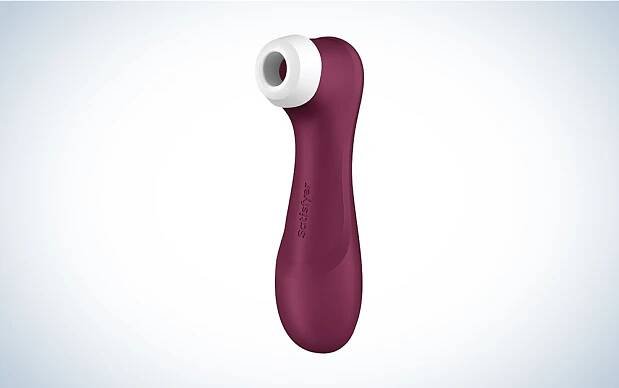 A Satisfyer Pro 2 Gen 3 Air Pulse Toy on a blue and white background