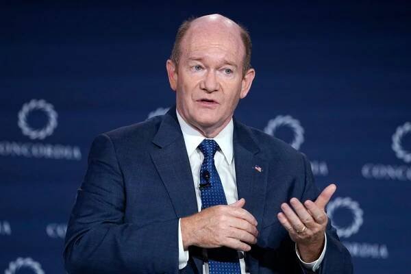 Sen. Chris Coons speaks at a summit in New York in September 2024.