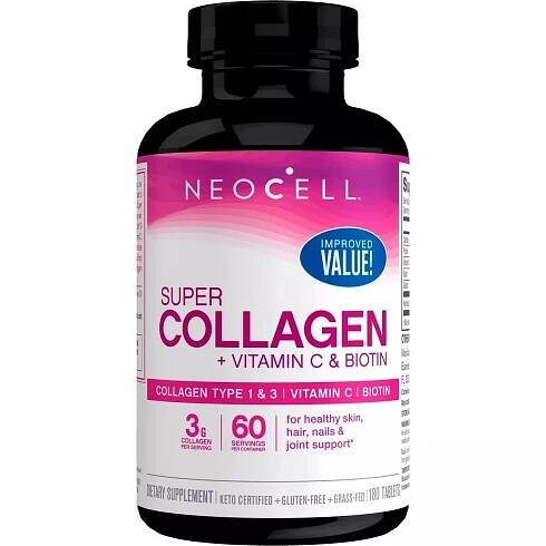 NeoCell Super Collagen + Vitamin C & Biotin, Kolagen typu I a III s Vitamínem C a Biotinem, 180 tablet
