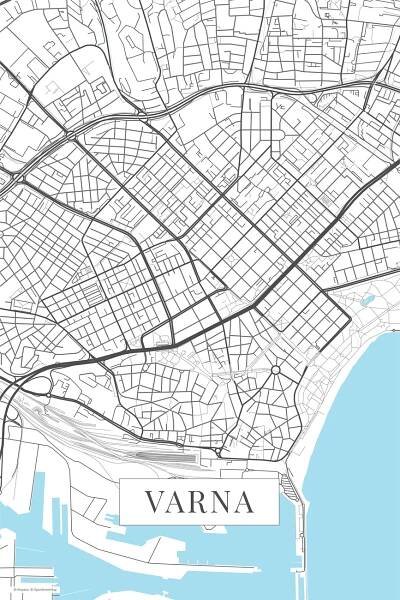 Mapa Varna white, POSTERS ǀ Mapy všech měst a států na zeď ǀ Posters.cz 