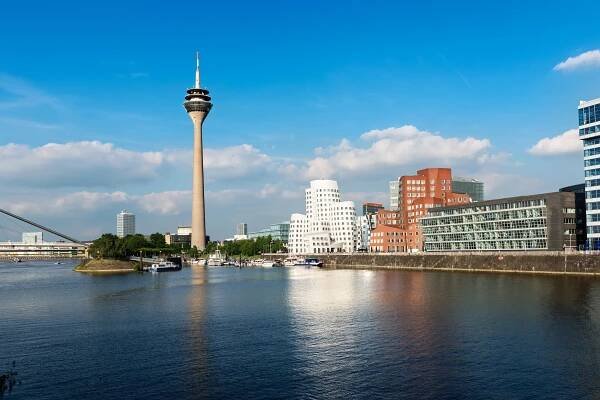 Buildings along the waterfront in Medienhafen, Düsseldorf