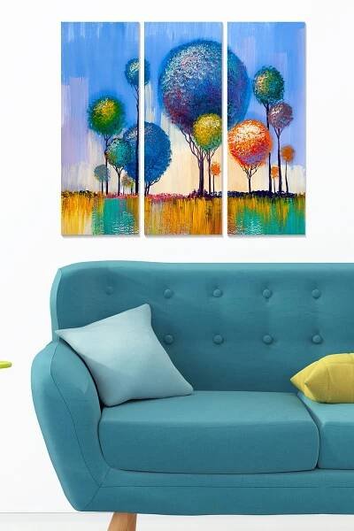 ASIR Obraz na MDF 3ks BAREVNÉ STROMY 20 x 50 cm
