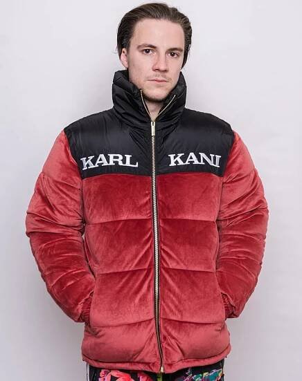 Bunda Karl Kani KK Retro Velvet Block Puffer Jacket Dark Red/ Black - Snapbacks